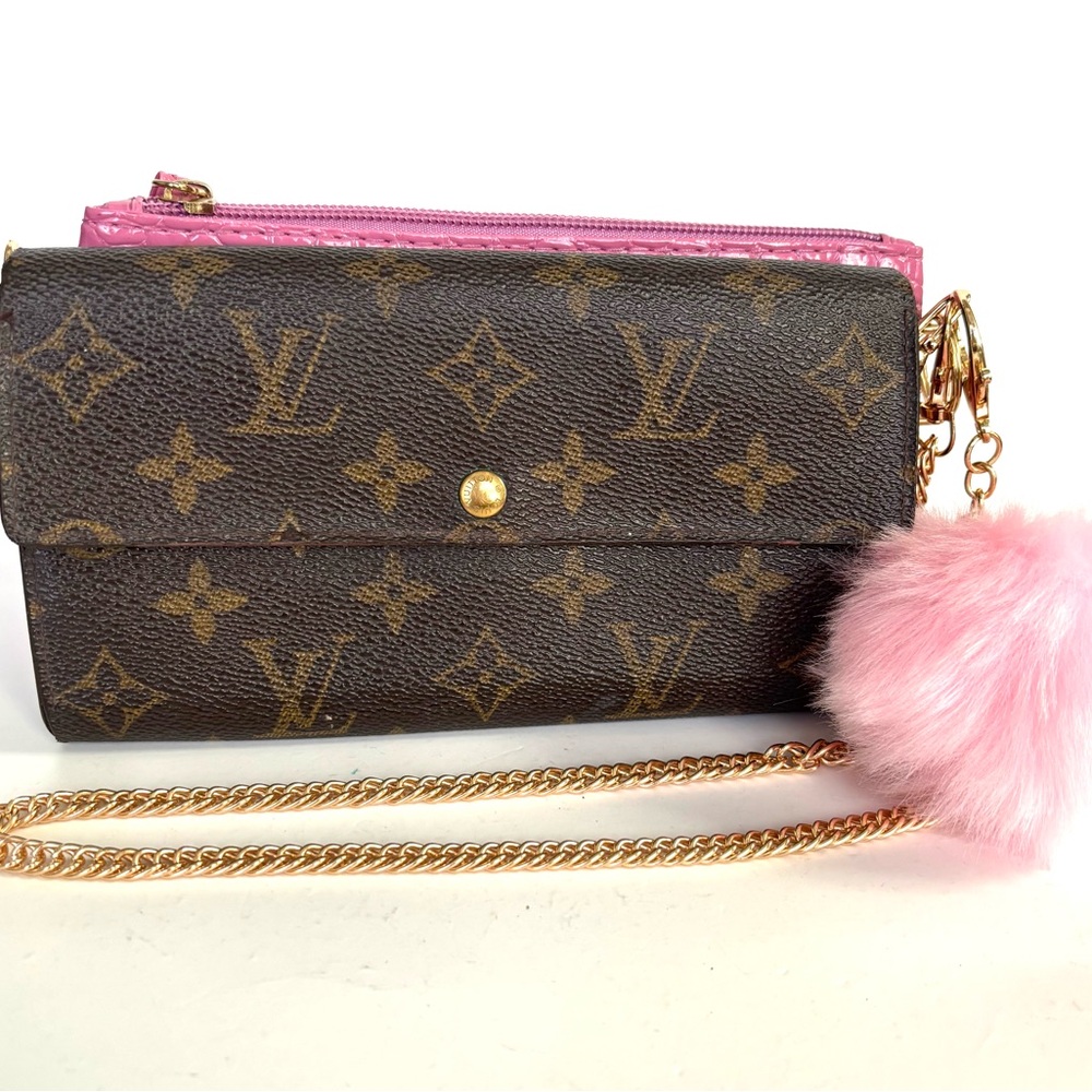 LOUIS VUITTON Monogram Wallet on Chain Pink Pom (Custom Bored Baddies Logo)